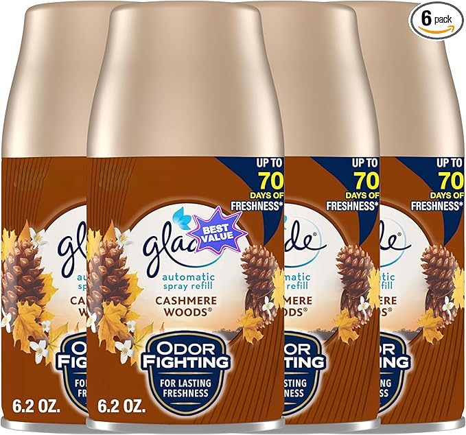 Automatic Spray Refill Air Freshener for Home and Bathroom Cashmere Woods 6.2 Oz (6 Regular size)