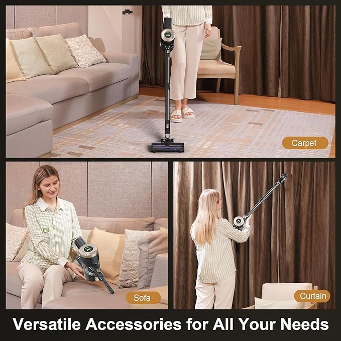 Cordless Stick Vacuum Cleaner 30KPa Handheld 2200mAh Rechargeable Battery Lightweight Small Vac Electirc Broom 40Mins Runtime for Home Hard Floor Carpet Pet Hair Cleaning LED Screen