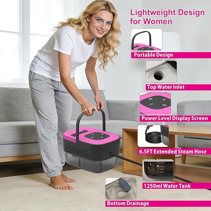 Portable Steam Cleaner for Cleaning with 16pcs Accessories 6-Level Adjustable 15s Heat-Up Handheld Steam Cleaner for Home Tile Grease Dirt Car Detailing Lightweight Design for Women&amp Girls