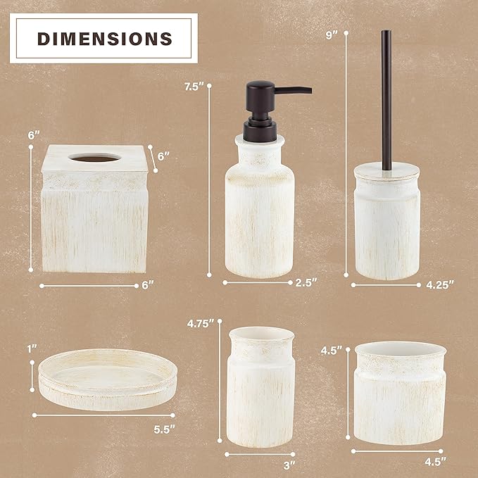 Creative Scents Rustic Luxe Bathroom Accessory Set - 6 Piece Modern Bathroom Sets Accessories Features: Toilet Brush and Holder Tissue Cover Soap Dispenser Toothbrush Holder Soap Dish &amp Tumble