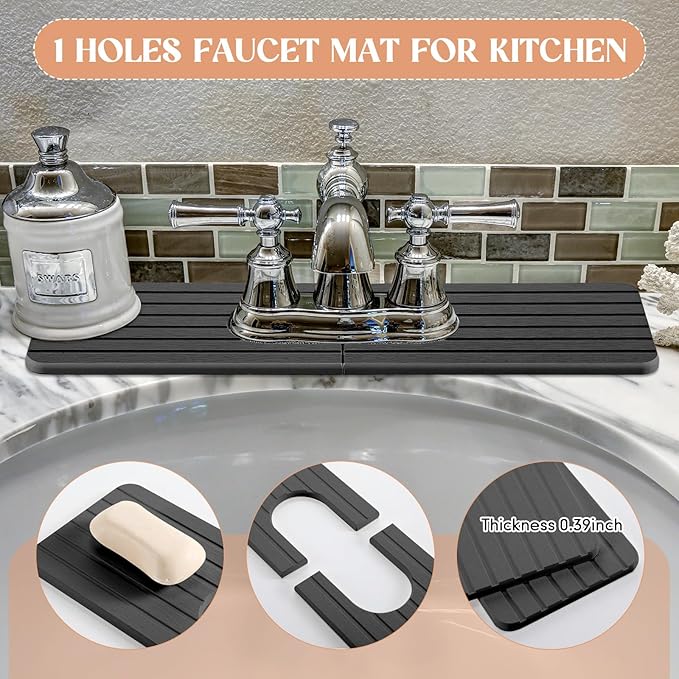 an Oval Hole Gray Faucet Mat for Kitchen Sink Bathroom 17.32 x 4.6 Kitchen Faucet Absorbent Mat Diatomite Splash Guard Quick Drying Stone Drip Catcher Hole 6.22  x 2.28