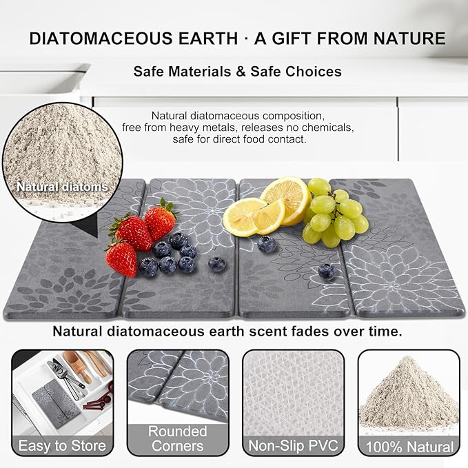 3 PCS Large Stone Dish Drying Mat for Kitchen Counter Quick Dry Stone Dishes Mats Cup Coasters Sink Faucet Mat Water Absorbing Diatomaceous Earth Drying Pad for Countertop Tableware Bottles