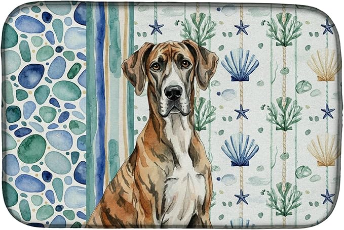 Caroline's Treasures Brindle Great Dane Coastal Sea Glass Dish Drying Mat Absorbent Dish Drying Mat Pad for Kitchen Counter Dish Drainer Mat for Countertop 14 x 21 Multicolor