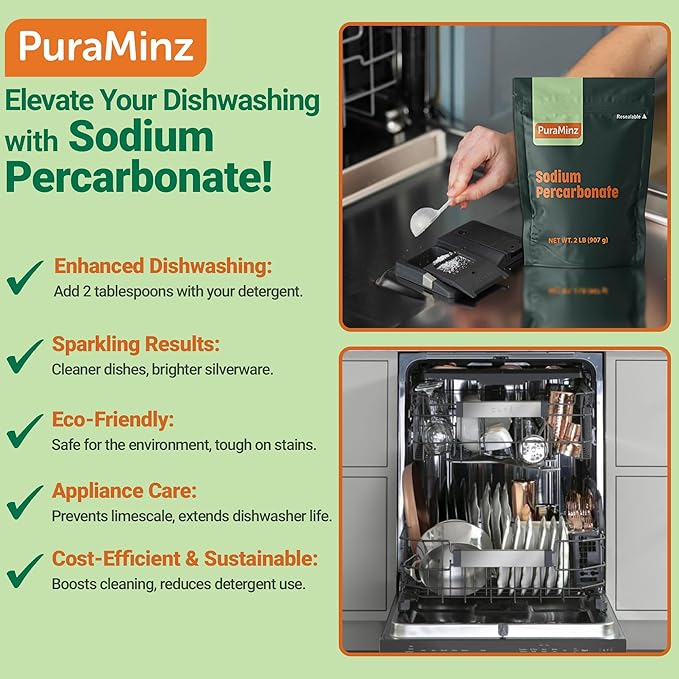 Sodium Percarbonate 99.9% Pure Oxygen Bleach Powder Stain Remover Whitener Non-Chlorine Detergent Booster Fragrance Free Dishwasher Cleaner and Deodorizer 5 lbs (80 oz) Pack of 1