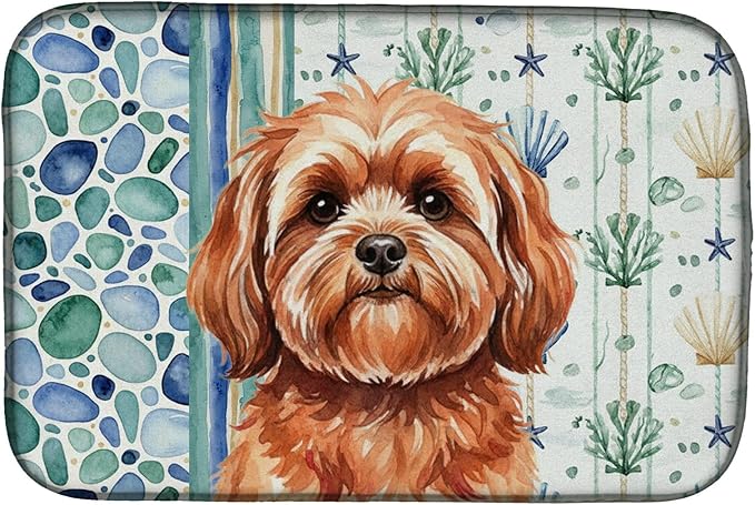 Caroline's Treasures Red Lhasa Apso Coastal Sea Glass Dish Drying Mat Absorbent Dish Drying Mat Pad for Kitchen Counter Dish Drainer Mat for Countertop 14 x 21 Multicolor