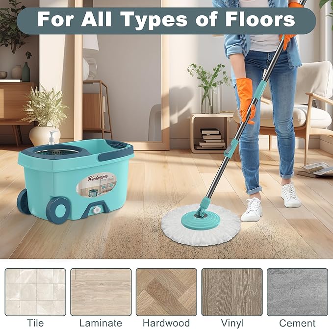Spin Mop and Bucket System Mop and Bucket with Wringer SetMops for Floor CleaningHousehold Supplies Tools with 6 Replacement Refills61 Extended Handle for Household Hardwood Floor - Green