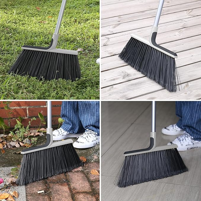 KeFanta 4 Packs Outdoor Broom Heavy Duty with 55 Long Handle Commercial Brooms for Sweeping Indoor Courtyard Restaurant Garage Patio Decks Mall Market Kitchen Office Lobby Shop