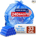 Reli. SuperValue 33 Gallon Recycling Bags (240 Count Bulk) Made in the USA - Blue Trash Bags 30-33 Gallon | Blue Recycling Garbage | 33Gal with 30Gal 33Gal 35Gal Capacity