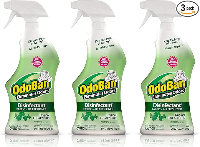 OdoBan Ready-to-Use Disinfectant and Odor Eliminator Set of 3 Spray Bottles 32 Ounces Each Original Eucalyptus Scent