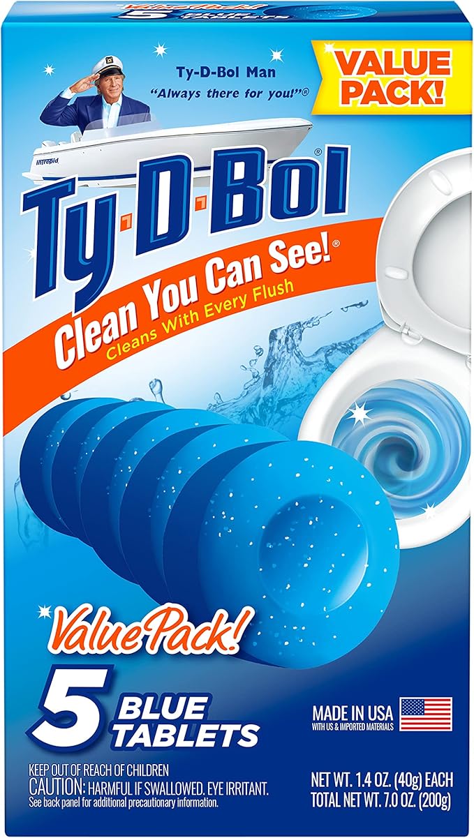 Ty-D-Bol Blue Tablets Value 5 Pack Cleans and Deodorizer Toilets for a Fresh Smelling Bathroom (Pack of 10)