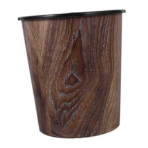 Imitation Wood Grain Capacity Trash Can for Home Office Bathroom Stylish Wastebasket Stable Structure for Keeping Spaces Neat and Tidy