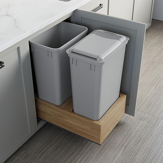 Dowell Double 50Qt Undermount Trash Pull-Out Waste Container with Full Extension Soft-Close Slides Bottom Mounted Face Frame/Frameless Min. Cabinet Opening: 15-1/2 Inch Wide-4008 0218 50