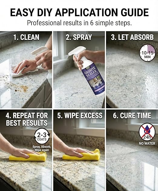 Granite Sealer &amp Protector Spray - 35 Oz Marble Sealer for Quartz Quartzite Stone Granite Countertops - Prevents Water Spots &amp Oil Stains - Non-Toxic Stone Care for Kitchen Bath &amp Show