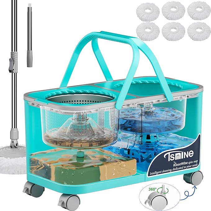 Easy-Use Spin Mop for Cleaner Controlled Rinsing Clean &amp Dirty Water Separation Mop Bucket for Pet &amp Family Homes360° Swivel Wheels Safe for Hardwood &amp Tile Adjustable Handle6 Reusab