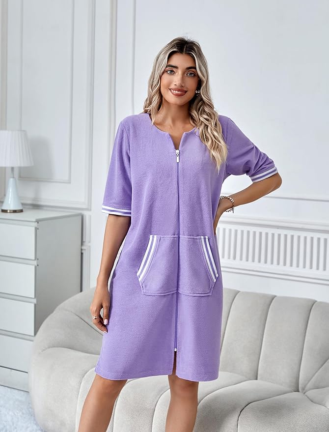 Richie House RH Housecoat Women Zipper Front Duster Robe 3/4 Lounger Housedress Pocket Nightgown S-3XL RHW4008