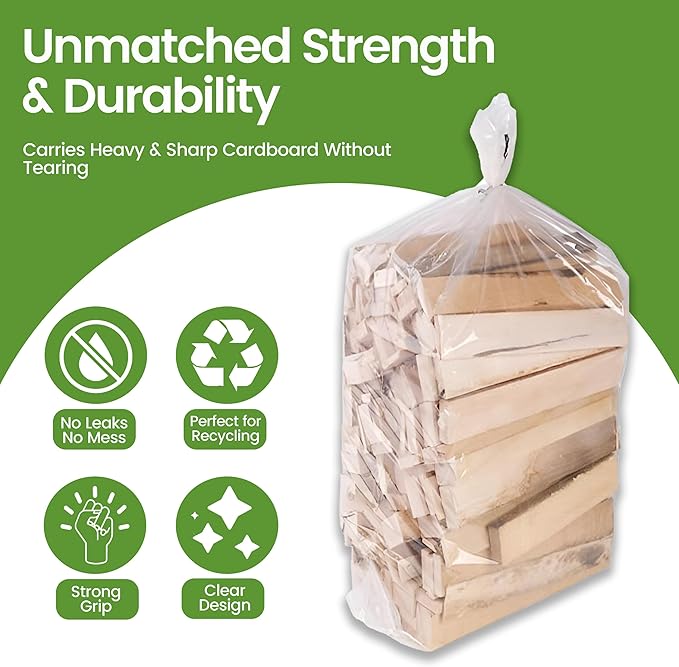 50 PCs Large Trash Bags 55 to 60 Gallon Heavy Duty – 38 x 58 Clear Garbage Bags for Recycling &amp Outdoor Use – Tear-Resistant Large Plastic Bags for Lawn Yard Waste and Storage