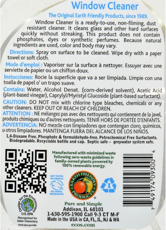 Earth Friendly Window Cleaner - Vinegar - Case of 6 - 22 fl oz
