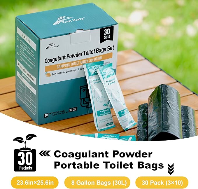 Super Absorbent Polymer 30 PacksPortable &amp Fast-Absorbing Camp Toilet Chemicals Gel with 5 Gallon Bucket Toilet Luggable Drawstring Bag Emergency Toilet Bag&ampPotty Gel