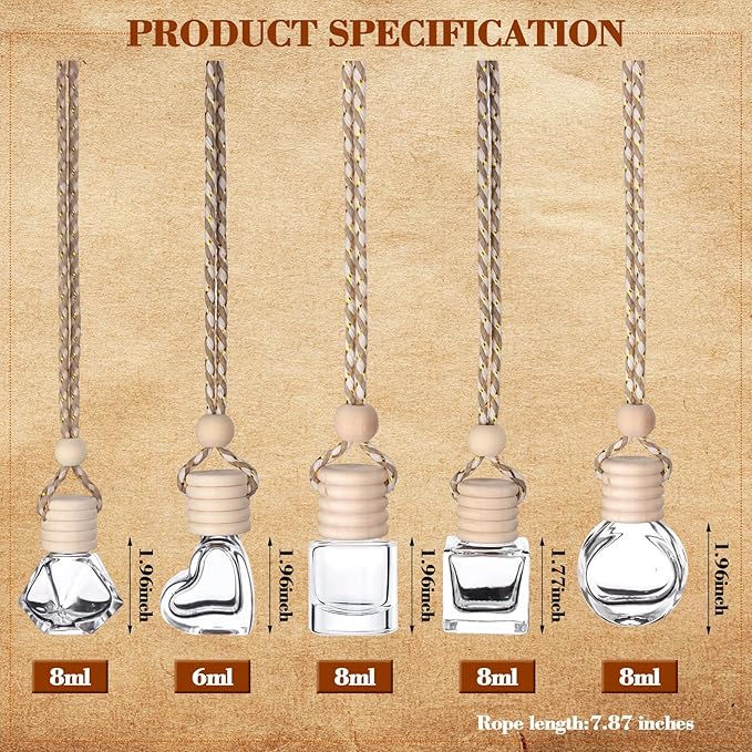 50Pcs 8ml&amp6ml Hanging Car Air Freshener Diffuser Empty Clear Glass Essential Diffuser Oil Aromatherapy Fragrance Perfume Pendant Glass Vials with Wooden Caps Car Diffuser Air Freshener