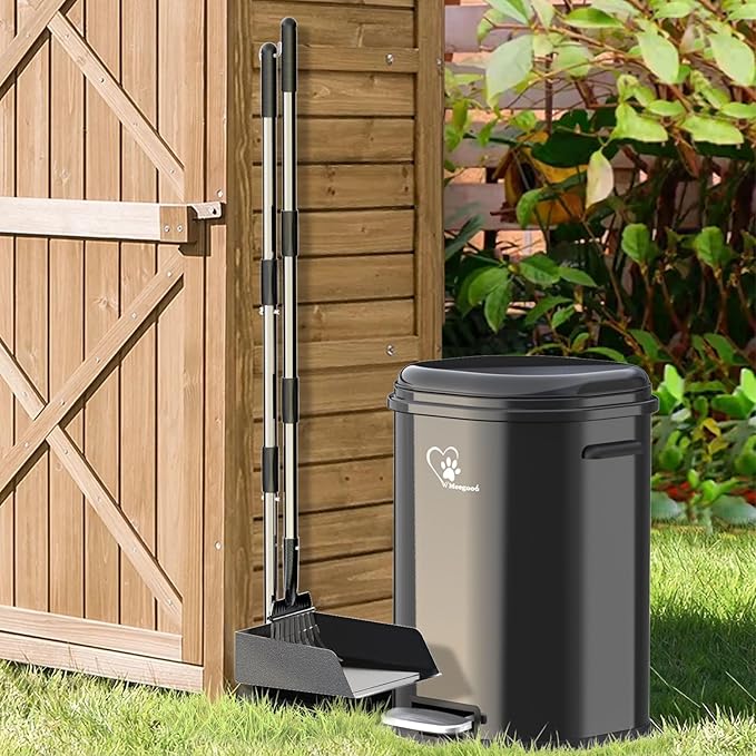 Dog Poop Trash Can Outside Waste Bin with Lid and Removable InnerMetal Rake Pooper Scooper Odor Control for Indoor/Outdoor Dog Waste for BathroomKitchen