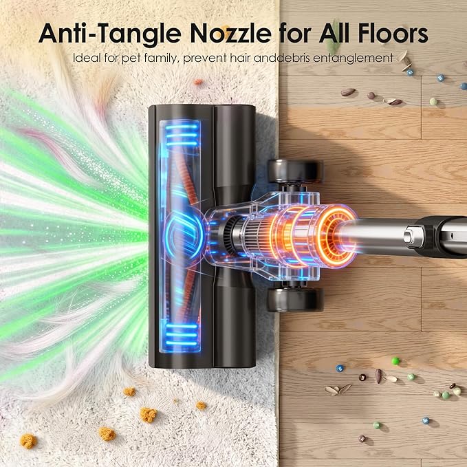 DlandHome Cordless Vacuum Cleaner Portable Rechargeable Stick Vacuum with Auto-Empty System Up to 45 Minutes Anti-Tangle Brush LED Headlights 35KPA Powerful Suction for Home Pet Hair Carpets