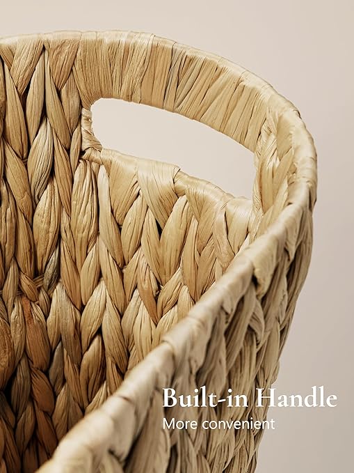 UBBCARE Wicker Trash Basket Small Waste Basket for Bathroom Desk Bedroom Water Hyacinth Trash Bin Narrow 4 Gallon