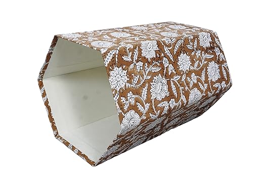 3.3 Gallon Cotton Hand Block Printed Paper Waste Basket |Small Decorative Trash Can for Housewarming Gifts in Living Room Bedroom Bathroom | Eco-Friendly Plastic-Free (1 Brown White FLOWAR)
