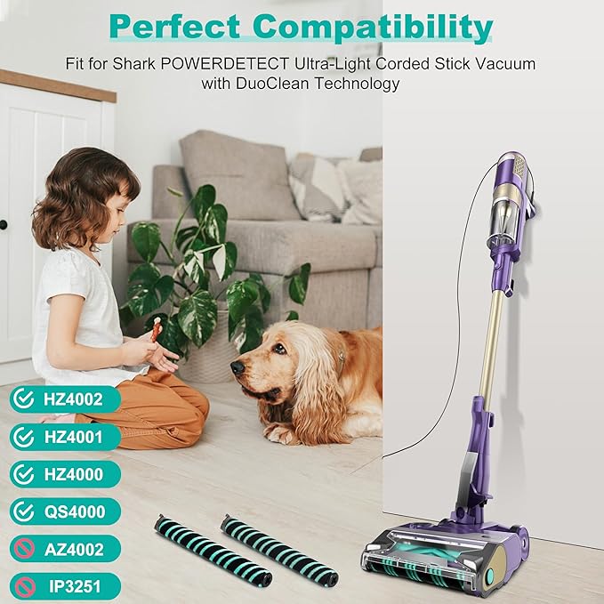 HZ4002 HZ4000 Soft Brush Roller Replacement Parts Compatible with Shark POWERDETECT Ultra-Light Corded Stick Vacuum with DuoClean Detect 3 Brushrolls 1 Cleaning Brush 566CU4000