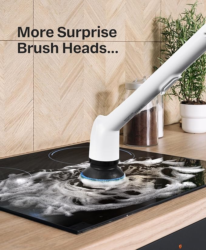 LyriFine Electric Spin Scrubber New Full-Body IPX7 Waterproof Bathroom Cleaner Brush Shower Scrubber with Long Handle &amp 2 Speed Heads Replacement Cleaning Supplies for Tub Shower Tile Floor