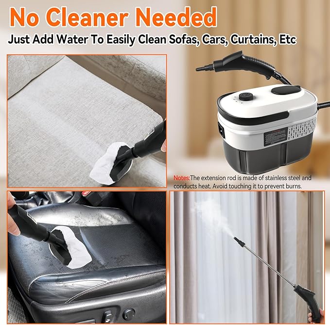 Handheld Steam Cleaner 2500W High Pressure Steam Cleaner Fast Heat-Up 3 Steam Levels 1400ml Large Capacity for Home Car Grease Grout Tile