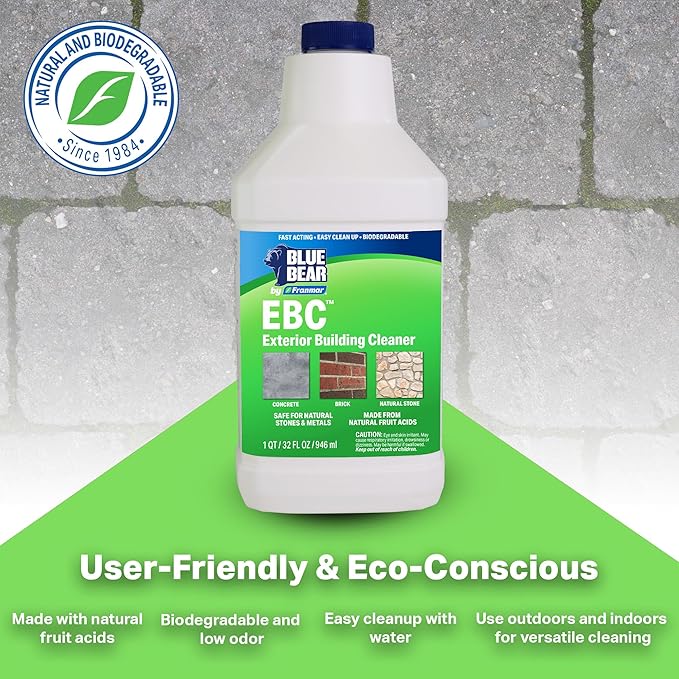 Blue Bear EBC Exterior Building Cleaner - Natural Fruit Acid Concentrate for Brick Stone Concrete &amp Metal-Removes Efflorescence Lime Residue Moss Algae &amp Dirt - Low VOC Biodegradable (1