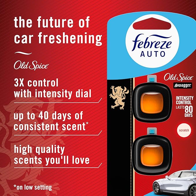 Febreze AUTO Air Freshener Odor-Fighting Automotive Vent Clip Old Spice Swagger Scent 8 Count