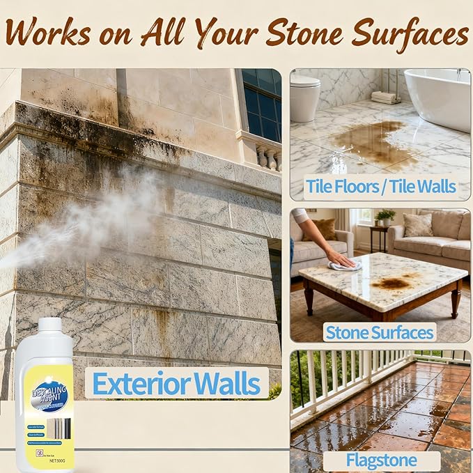 Stone Cleaner &amp Descaler – Removes Rust Hard Water Scale Dirt Buildup &amp Residue – Safe for Marble Granite Porcelain Tile &amp Concrete – Home Garden Office &amp Exterior Surface Cleani