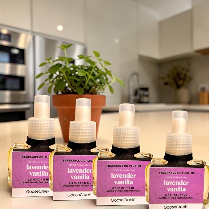 Lavender Vanilla Fragrance Oil Plug-In Refills Odor Eliminating 0.5 FL OZ 4 Pack