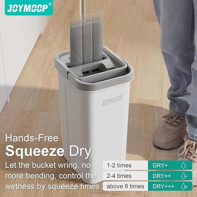 JOYMOOP Microfiber Flat Mop and Bucket System Mops for Floor Cleaning and Wall Cleaner Hardwood Tile Laminate Vinyl Floors Smooth Walls and Glass Windows - 50 Flat Mop+1 Microfiber Pad[White]