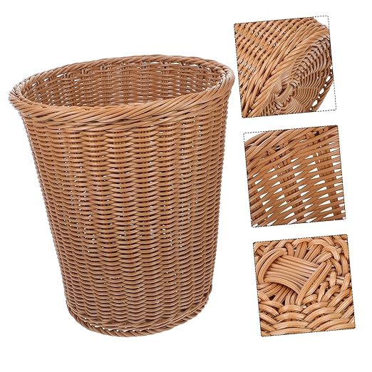 ABOOFAN 1pc Decorative Trash Can Rustproof Iron Imitated Rattan Woven Waste Basket for Office