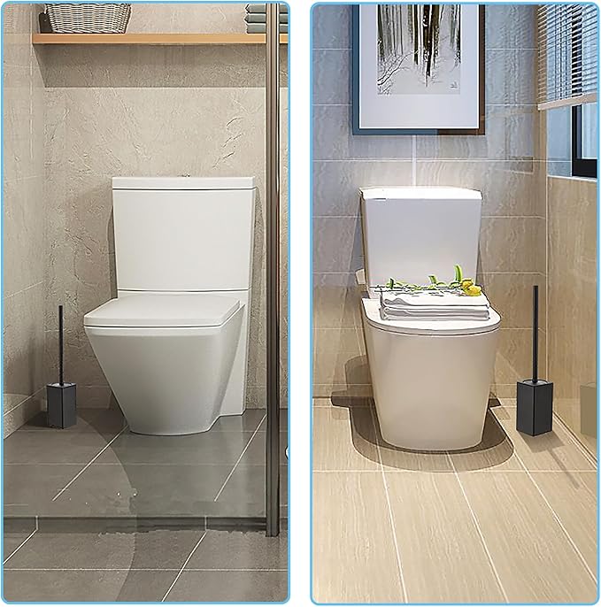 Toilet Brush and Holder Black for Bathroom Storage and OrganizationSquare Deep Cleaning Black Toilet Brush for Bathroom
