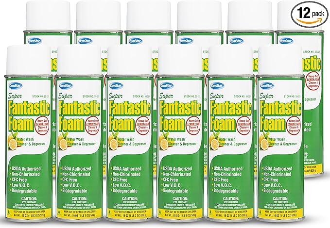 ComStar Super Fantastic Foam 20 Ounce Aerosol Heavy Foaming Water Rinse Degreaser Safe Non-Corrosive Formula Low VOC Non-Chlorinated CFC Free Great for Engines Garage Floors (Pack of 12)