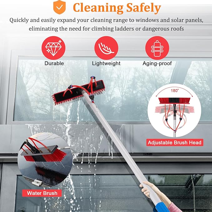 Telescopic Solar Panel Cleaning Brush 3-20M Extendable Water Fed Window &amp Roof Cleaner 55cm Brush for Efficient Solar Panel Maintenance
