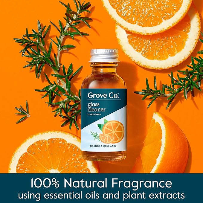 Grove Co. Glass Cleaner Refill Concentrate (6 x 1 Fl Oz) Streak Free Plant-based Household Cleaning Supplies No Plastic Waste Orange &amp Rosemary Fragrance 3 x 2 Pack Refills