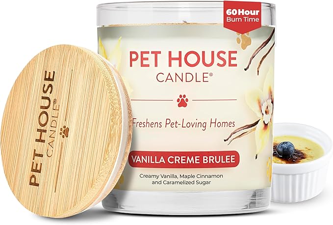 One Fur All Pet House Candle Plant-Based/Soy - Clean Burning Scented Long Lasting Pet Odor Candle for Home - Vanilla Crème Brulee