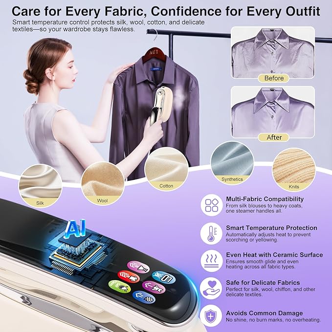 Smart Lite Handheld Garment Steamer 1200W Fast Heat-Up Intelligent Steam Control Vertical &amp Flat Ironing Compact Lightweight Clothes Steamer for Everyday and Travel Use 160ml