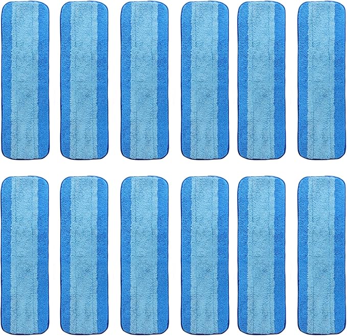 12 Pack Microfiber Cleaning Pads Reusable Microfiber Mop Pads for 18 Inch Mop Hardwood Floor Replacement Cleaning Mop Pads Machine Washes