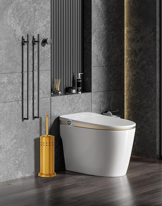 DOWRY Anti-Hand Off Toilet Plunger with Holder for BathroomPowerful Efficient Force Suction CupHeavy Duty Deep Cleaning Gold