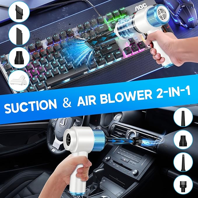 JONYJ Handheld Car Vacuum Cleaner 16000PA Hand Held Vacuum Portable Cordless 2 in 1 Air Duster and Vacuum Cleaner with LED Light Multi-Nozzles 120W High Power Mini Vacuum for Home Pet Office