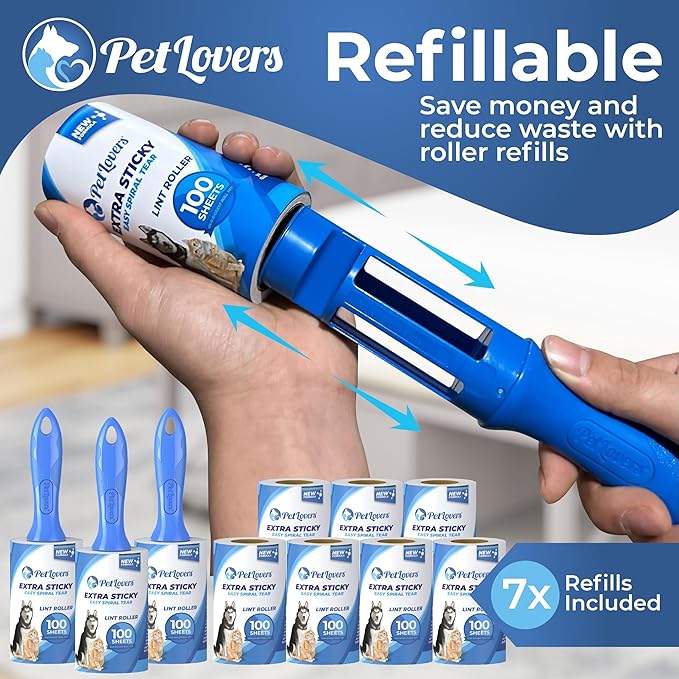PetLovers Extra Sticky Lint Roller Mega Value Set 1000 Sheets for Pet Hair Removal Dog and Cat Lint Remover 10 Pack