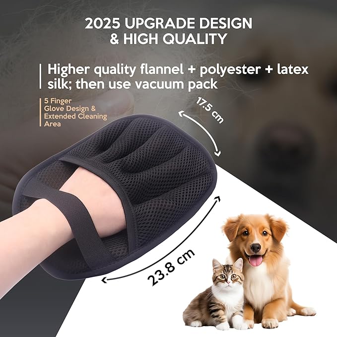 Pet Hair Removal Glove 4-in-1 Premium Dog Cat Hair Removal Glove &amp Brush Set Electrostatic Pet Hair Remover for Furniture Carpet Car Complete Grooming Bundle with Lint Remover Reusable Magic Brush