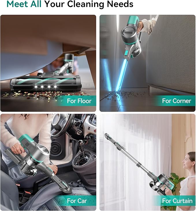 S10K Cordless Vacuum Cleaner 55Kpa 60mins Lightweight Stick Vacuum with Powerful Suction for Home Rechargeable Self-Standing Handheld Vacuum Cleaners for Hardwood Floors Carpets Pet Hair