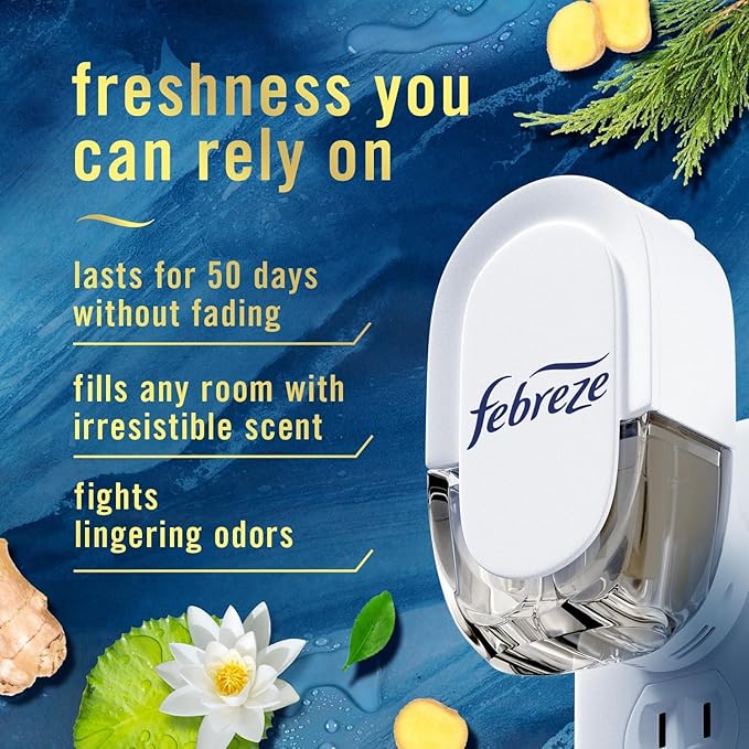 Odor-Fighting Fade Defy PLUG Air Freshener By Febreze (1) Pack of (4) Refills 0.87 fl oz each (Ocean)