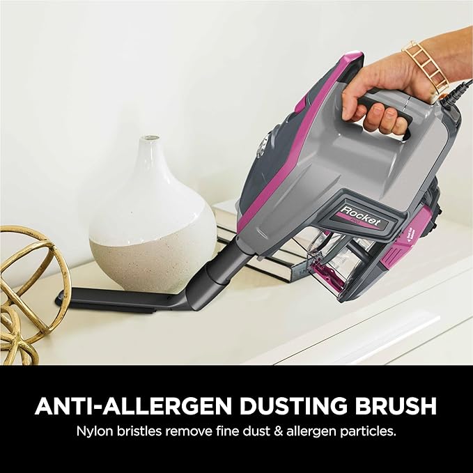 Shark HV371 Rocket Pro DLX Corded Stick Removable Hand Vacuum Advanced Swivel Steering XL Cup Crevice Tool Upholstery Tool &amp Anti-Allergen Dust Brush Fuchsia Capacity